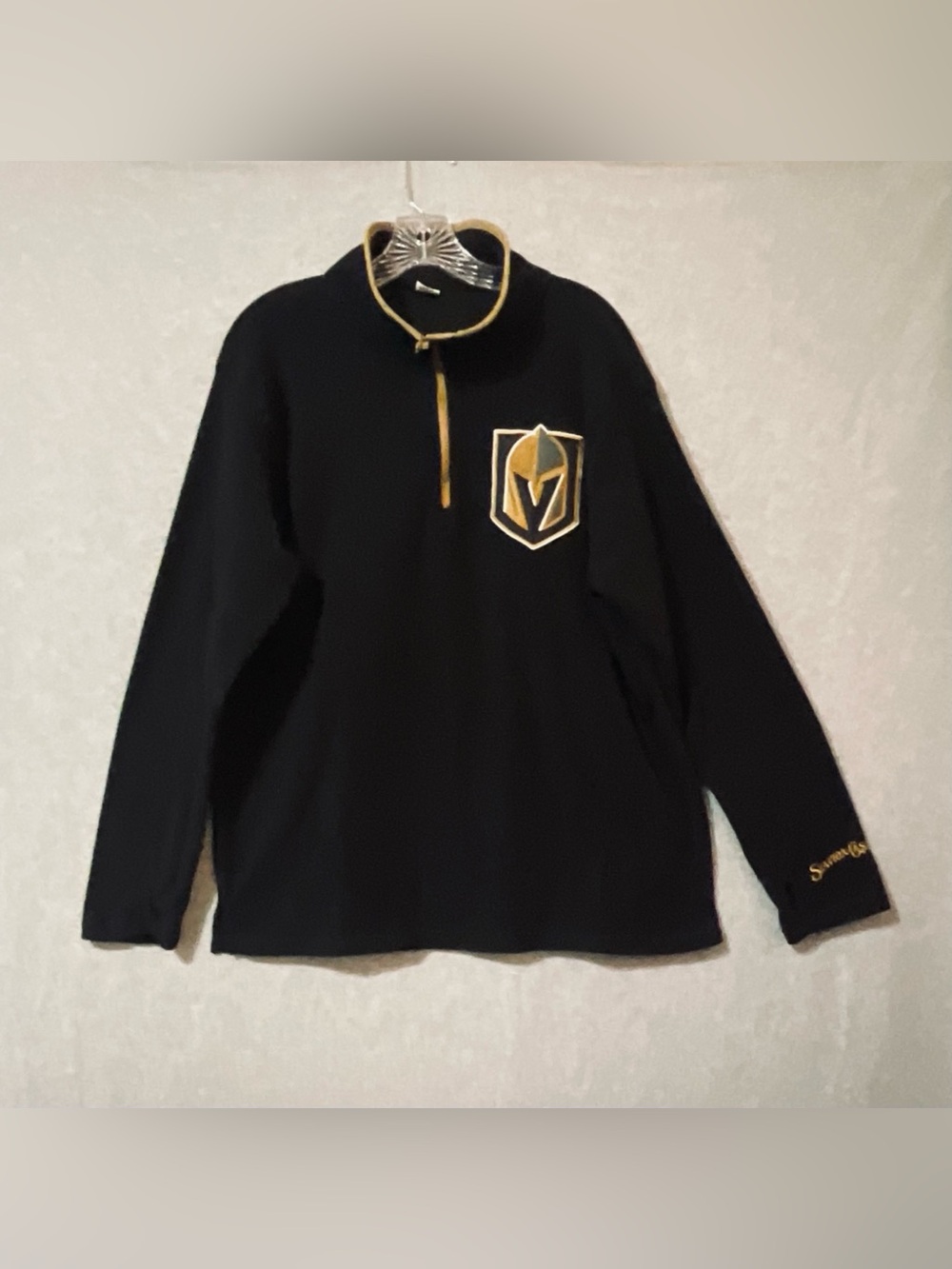 Station CAsino Men's Black and Gold Quarter-Zip Sweater with Team Crest Sz L